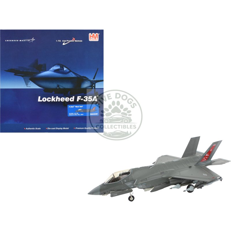 lockheed martin f 35a lightning ii aircraft "red tail 187th fighter wing alabama air national guard" (2024) united states air force "air power series" 1/72 diecast model by hobby master