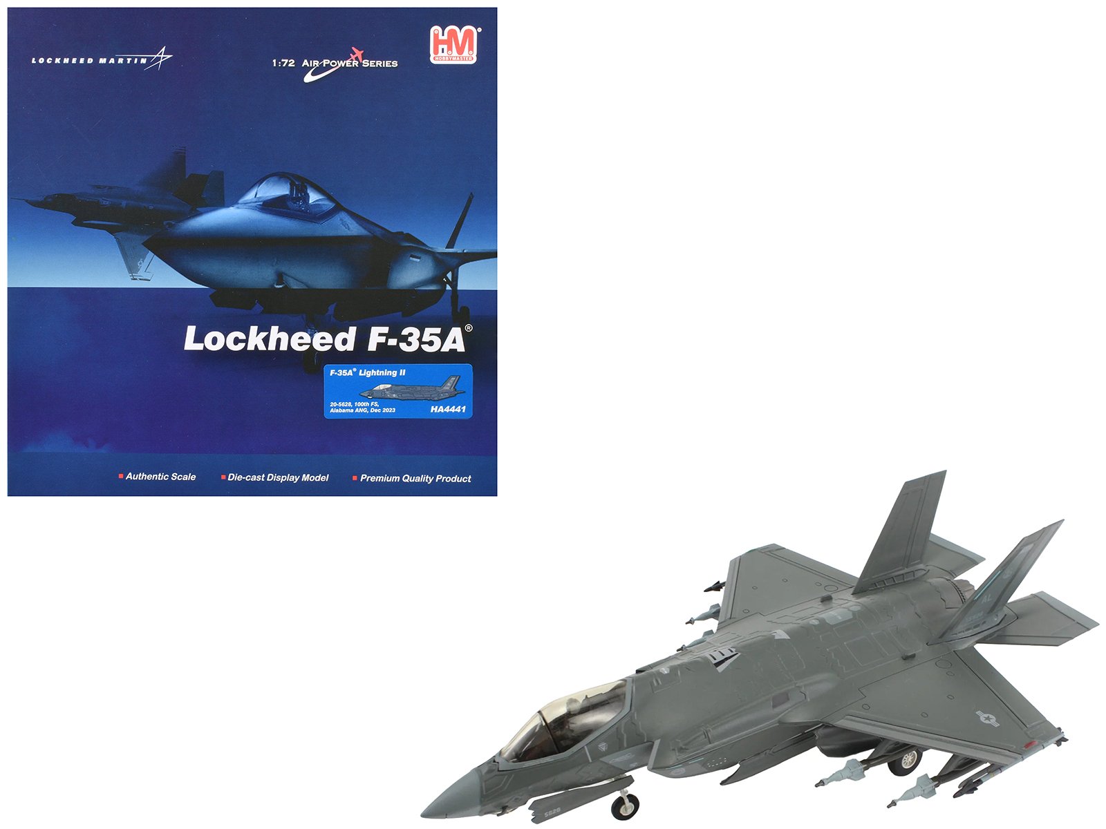 lockheed martin f 35a lightning ii aircraft "100th fighter squadron alabama air national guard" (2023) united states air force "air power series" 1/72 diecast model by hobby master lockheed martin f 35a lightning ii aircraft "100th fighter squadron alabama air national guard" (2023) united states air force "air power series" 1/72 diecast model by hobby master