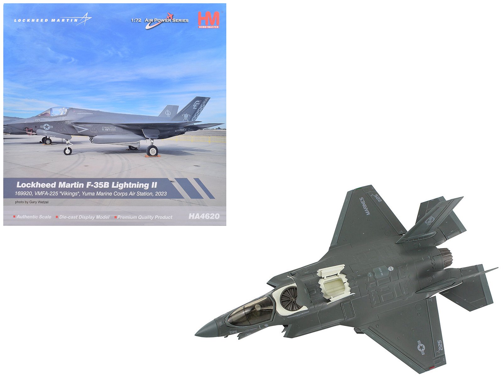 lockheed martin f 35b lightning ii aircraft "vmfa 225 vikings yuma marine corps air station" (2023) united states marine corps "air power series" 1/72 diecast model by hobby master lockheed martin f 35b lightning ii aircraft "vmfa 225 vikings yuma marine corps air station" (2023) united states marine corps "air power series" 1/72 diecast model by hobby master