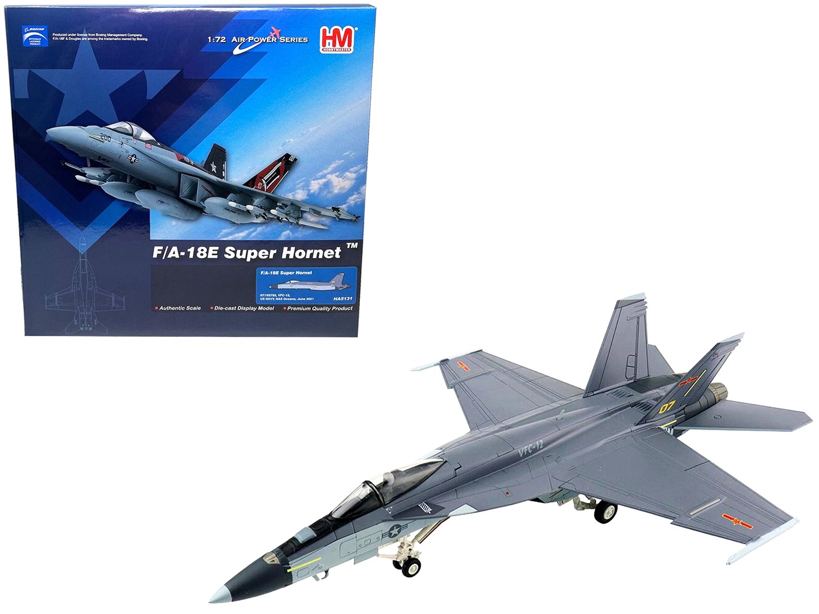 boeing f/a 18e super hornet fighter aircraft "vfc 12 us navy nas oceana" (june 2021) "air power series" 1/72 diecast model by hobby master boeing f/a 18e super hornet fighter aircraft "vfc 12 us navy nas oceana" (june 2021) "air power series" 1/72 diecast model by hobby master