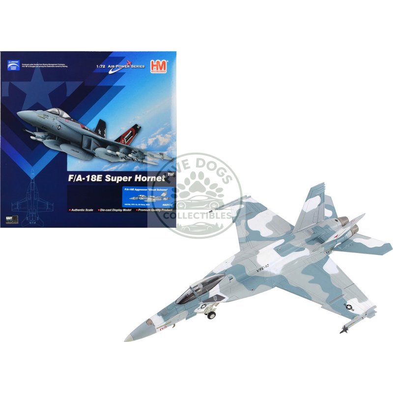 boeing f/a 18e super hornet fighter aircraft "cloud scheme vfc 12 fighting omars" (2023) united states navy "air power series" 1/72 diecast model by hobby master