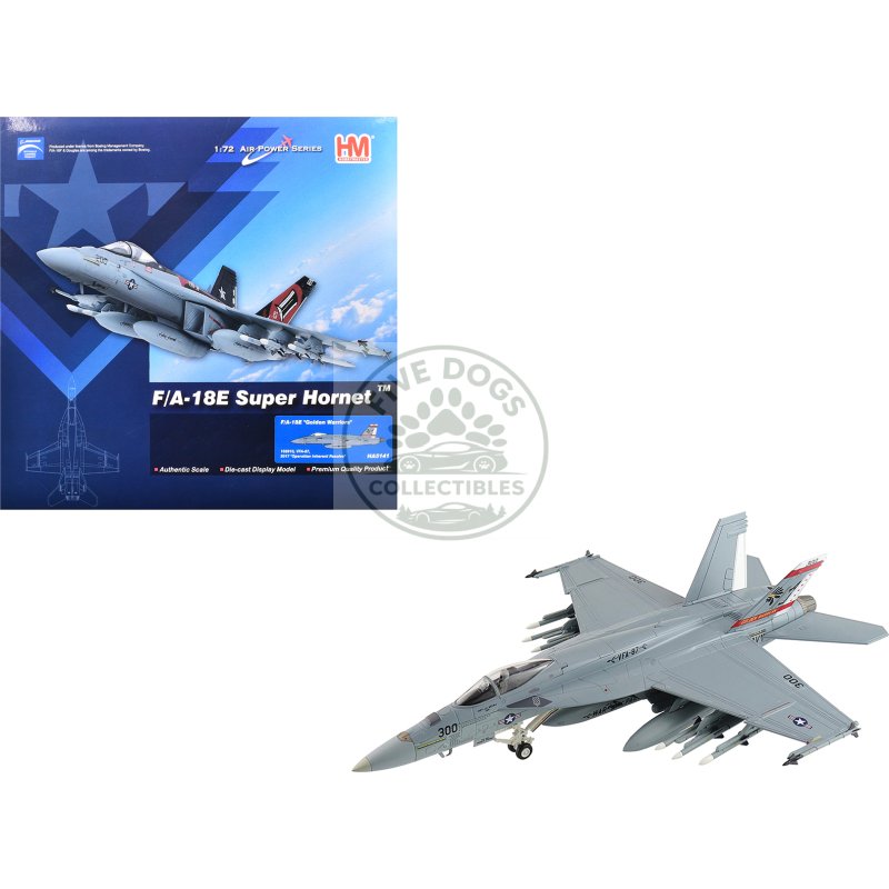 boeing f/a 18e super hornet fighter aircraft "168910 golden warriors vfa 87 operation inherent resolve" (2017) united states navy "air power series" 1/72 diecast model by hobby master