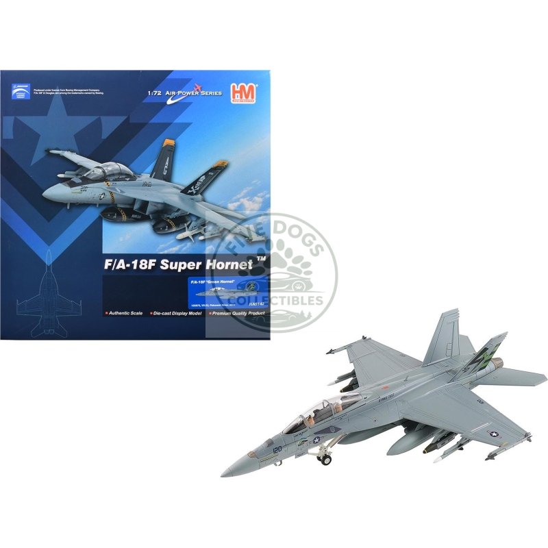 boeing f/a 18f super hornet fighter aircraft "165875 green hornet vx 23 salty dogs nas patuxent river" (2011) united states navy "air power series" 1/72 diecast model by hobby master