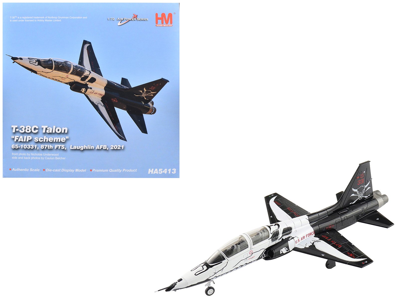 northrop t 38c talon aircraft "65 10331 faip scheme 87th fts laughlin afb" (2021) united states air force "air power series" 1/72 diecast model by hobby master northrop t 38c talon aircraft "65 10331 faip scheme 87th fts laughlin afb" (2021) united states air force "air power series" 1/72 diecast model by hobby master
