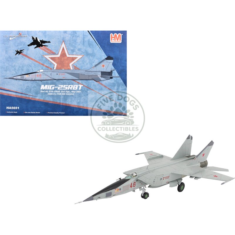 mikoyan gurevich mig 25rbt aircraft "red 46 47th guards reconnaissance aviation regiment 2nd squadron" (2001) russian air force "air power series" 1/72 diecast model by hobby master