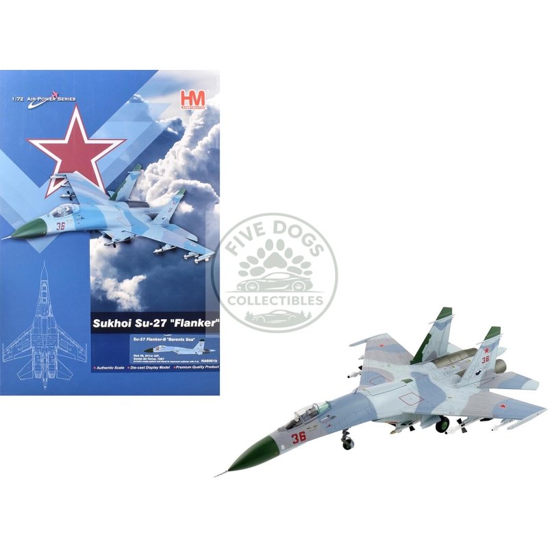 sukhoi su 27 flanker b fighter aircraft "red 36 barents sea 941st iap" (1987) soviet air force "air power series" 1/72 diecast model by hobby master