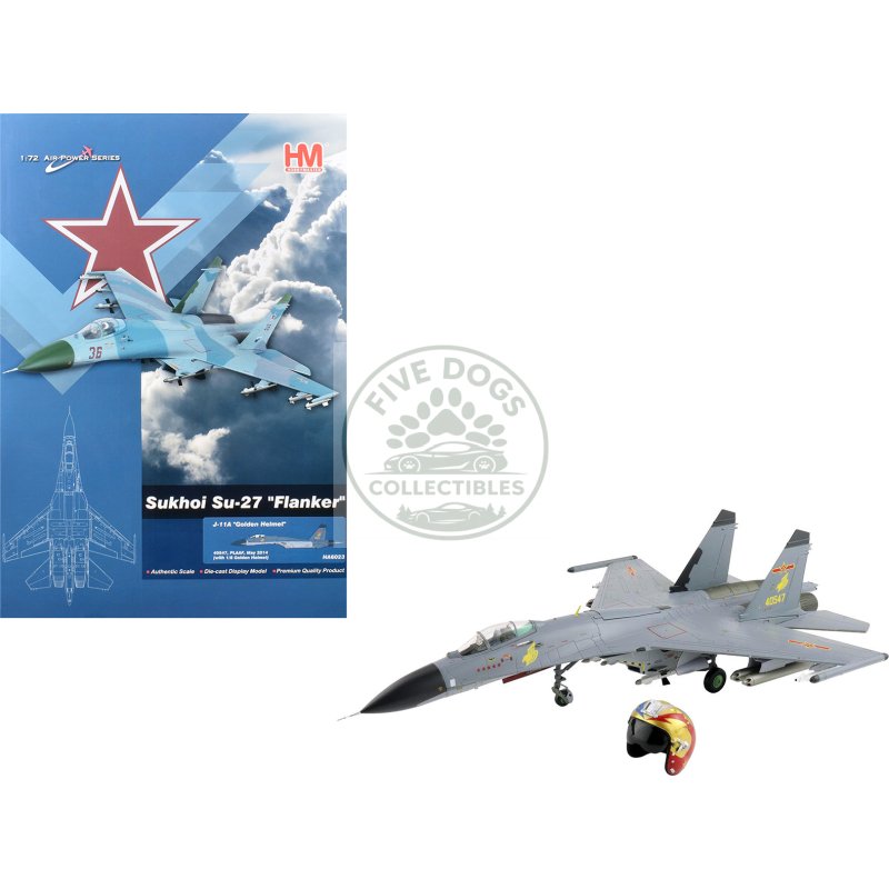 shenyang j 11a fighter aircraft "40547 golden helmet" (2014) people's liberation army air force with 1/8 scale golden helmet "air power series" 1/72 diecast model by hobby master