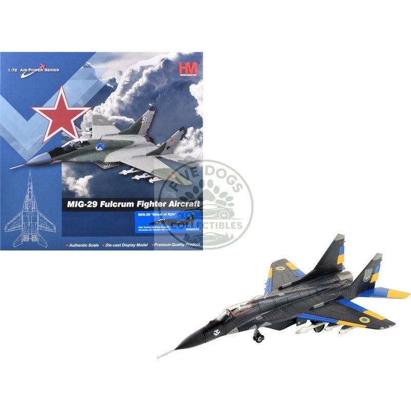 mikoyan mig 29 fulcrum aircraft "ghost of kyiv 40th tactical aviation brigade vasylkiv air base" (2023) ukrainian air force "air power series" 1/72 diecast model by hobby master