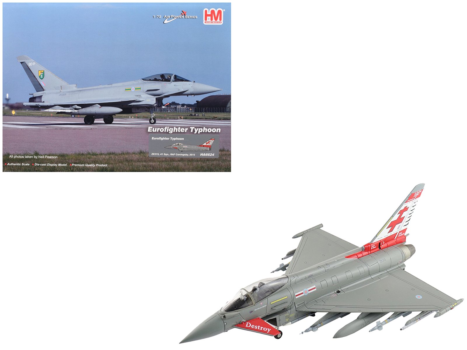 eurofighter typhoon fighter aircraft "zk315 41 squadron raf coningsby" (2015) royal air force "air power series" 1/72 diecast model by hobby master eurofighter typhoon fighter aircraft "zk315 41 squadron raf coningsby" (2015) royal air force "air power series" 1/72 diecast model by hobby master