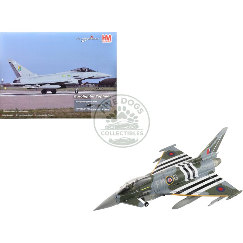 eurofighter typhoon fgr4 fighter aircraft "zj913 fm g" (2024) british royal air force "air power series" 1/72 diecast model by hobby master