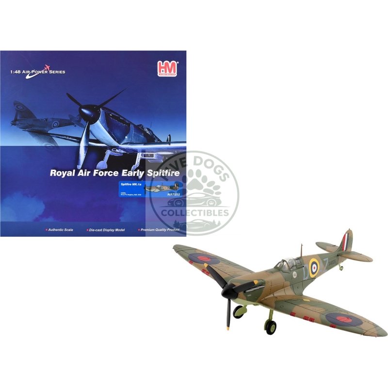 supermarine spitfire mk.1a fighter aircraft "x4009 flight lieutenant p.c. hughes" (1940) british royal air force "air power series" 1/48 diecast model by hobby master
