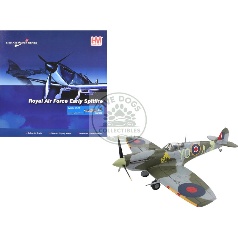 supermarine spitfire mk vb fighter aircraft "en921 flying officer jack sheppard no. 401 squadron" (1943) royal canadian air force "air power series" 1/48 diecast model by hobby master