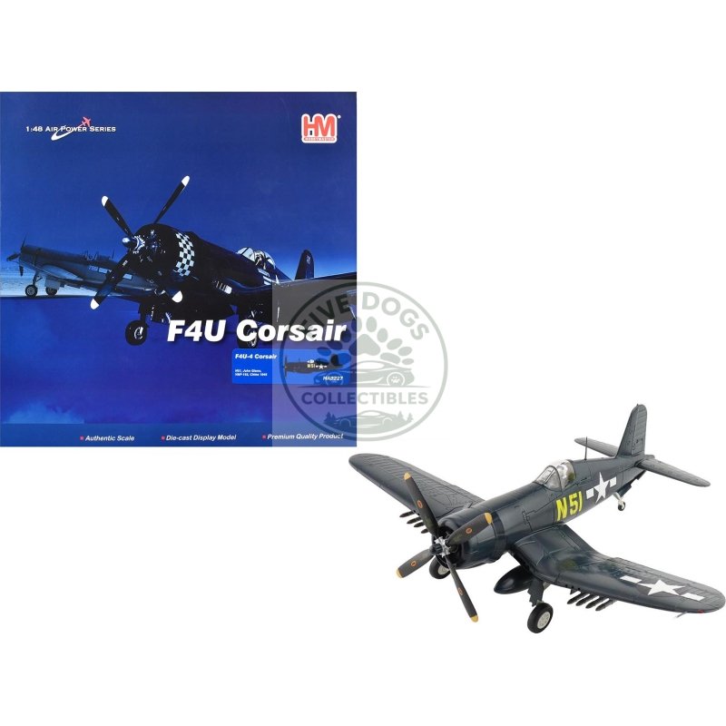 vought f4u 4 corsair aircraft "n51 john glenn vmf 155 china" (1945) united states marine corps "air power series" 1/48 diecast model by hobby master