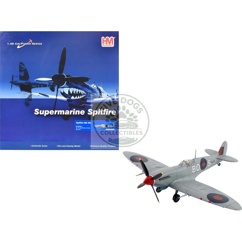 supermarine spitfire mk ixc fighter aircraft "ma466 bq s no. 451 squadron corsica" (1944) royal australian air force "air power series" 1/48 diecast model by hobby master
