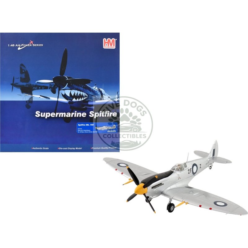 supermarine spitfire mk viii fighter aircraft "a53 379 flight lieutenant david glaser no. 549 squadron strauss airstrip" (1944) royal australian air force "air power series" 1/48 diecast model by hobby master