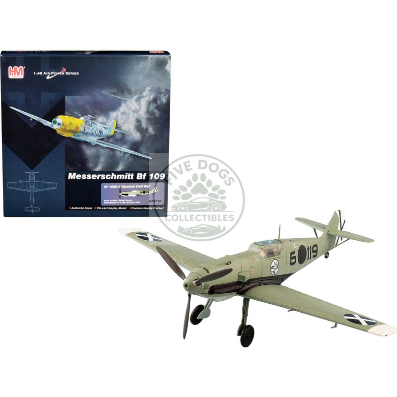messerschmitt bf 109e 3 fighter aircraft "hauptmann siebelt reents spanish civil war" (1939) "air power series" 1/48 diecast model by hobby master
