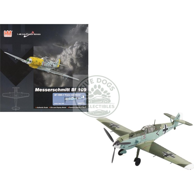messerschmitt bf 109e 4 fighter aircraft "franz von werra ii/jg 3" (1940) german luftwaffe "air power series" 1/48 diecast model by hobby master