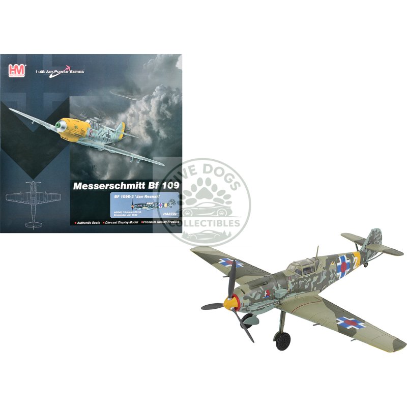 messerschmitt bf 109e 3 fighter aircraft "white 2 jan reznak 13.(slow)/jg 52 kraznodar ussr" (1943) german luftwaffe "air power series" 1/48 diecast model by hobby master