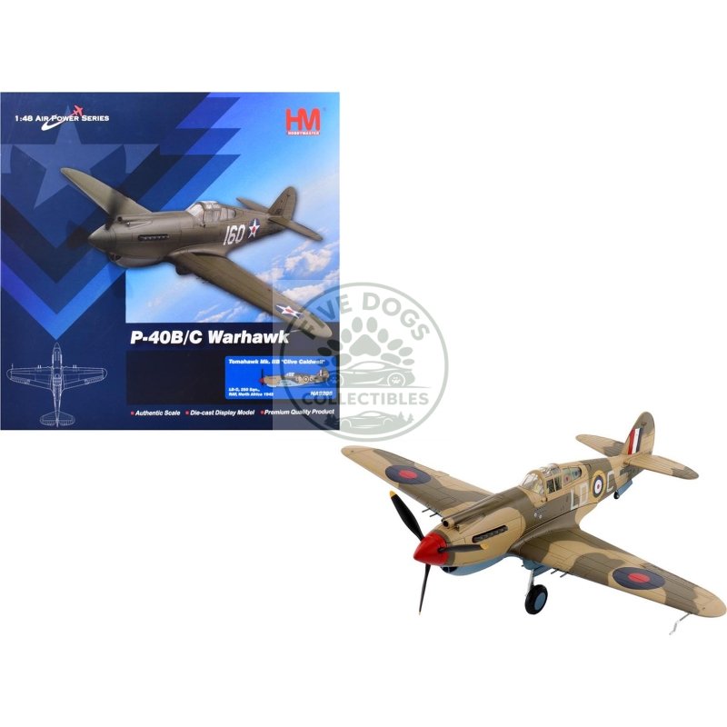 curtiss p 40 warhawk tomahawk mk iib aircraft "ld c clive caldwell no. 250 squadron north africa" (1942) british royal air force "air power series" 1/48 diecast model by hobby master