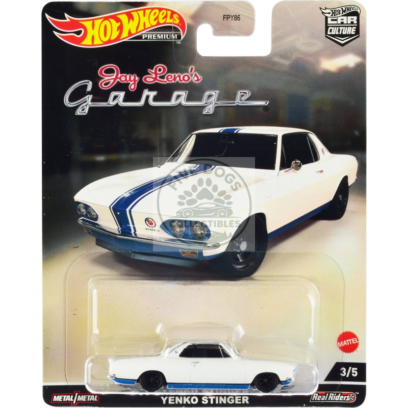 1966 chevrolet corvair yenko stinger white with blue stripes "jay leno’s garage" diecast model car by hot wheels
