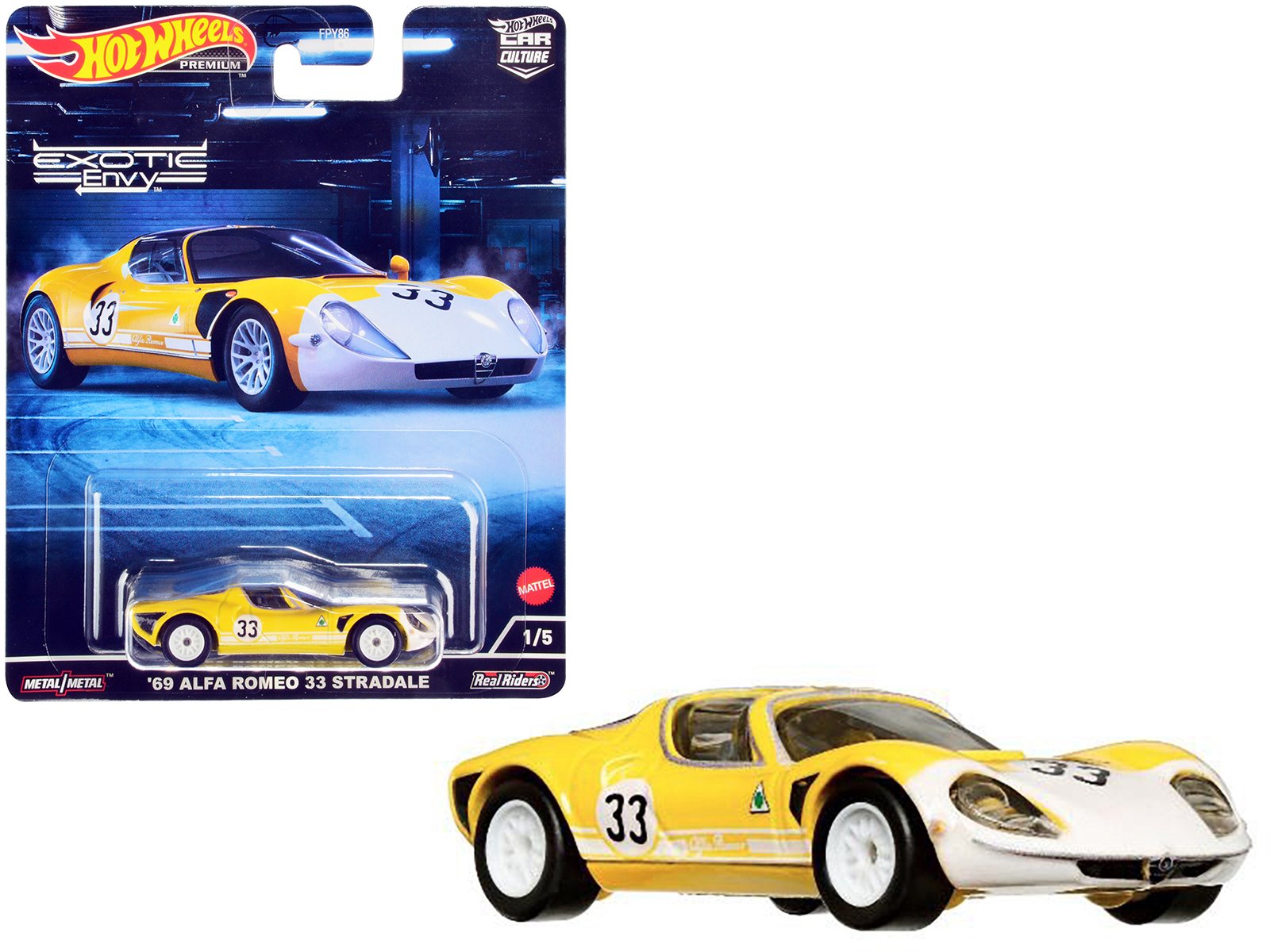 1969 alfa romeo 33 stradale #33 yellow and white "exotic envy" series diecast model car by hot wheels 1969 alfa romeo 33 stradale #33 yellow and white "exotic envy" series diecast model car by hot wheels