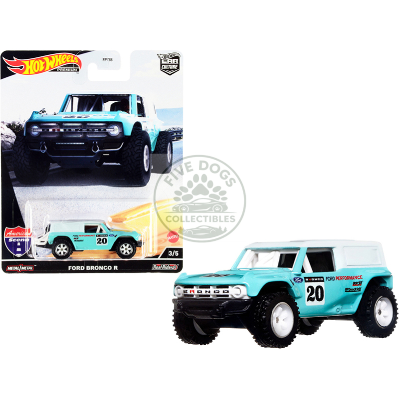 ford bronco r #20 turquoise with white top "american scene" "car culture" series diecast model car by hot wheels