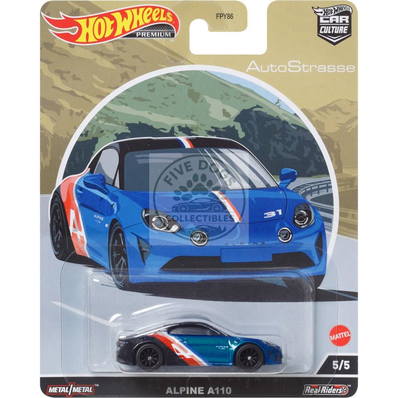 alpine a110 blue metallic and black with graphics "auto strasse" series diecast model car by hot wheels