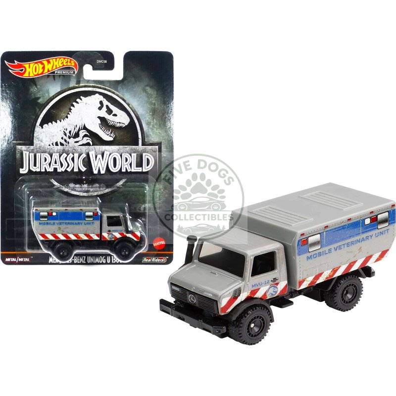 mercedes benz unimog u 1300 l "mobile veterinary unit mvu 12" "jurassic world" (2015) movie diecast model car by hot wheels