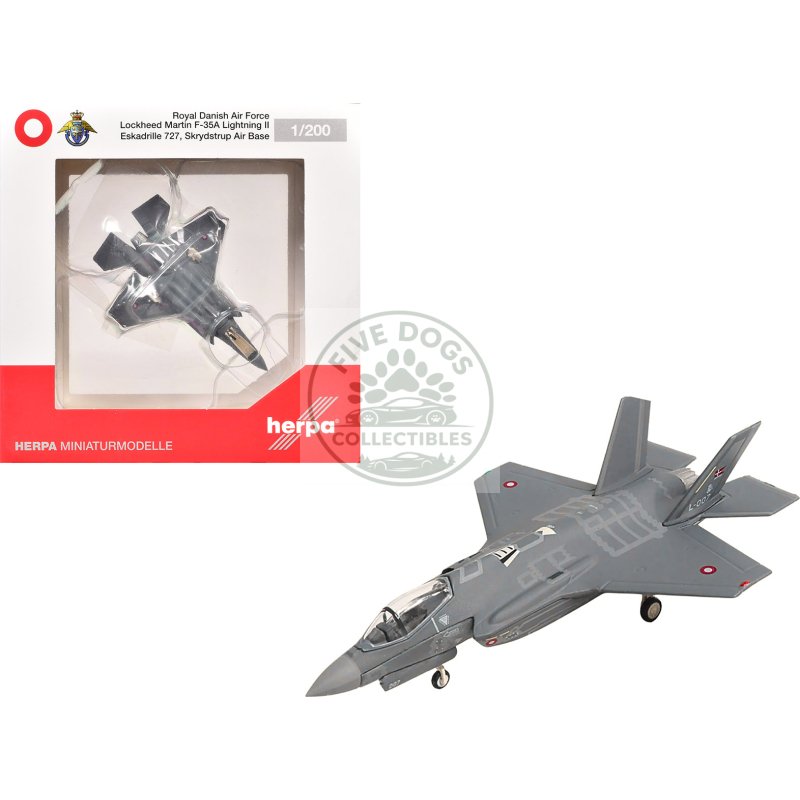 lockheed martin f 35a lightning ii aircraft "eskadrille 727 skrydstrup air base" (l 007) royal danish air force 1/200 diecast model by herpa