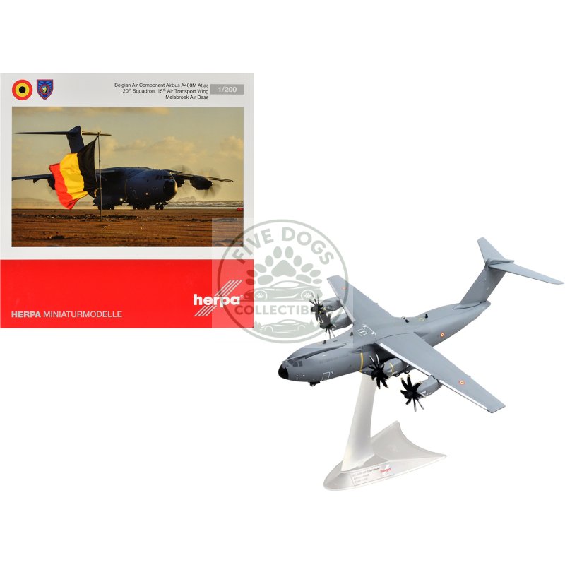 airbus a400m atlas transport aircraft "20th squadron 15th wing melsbroek air base" belgian air component 1/200 diecast model airplane by herpa