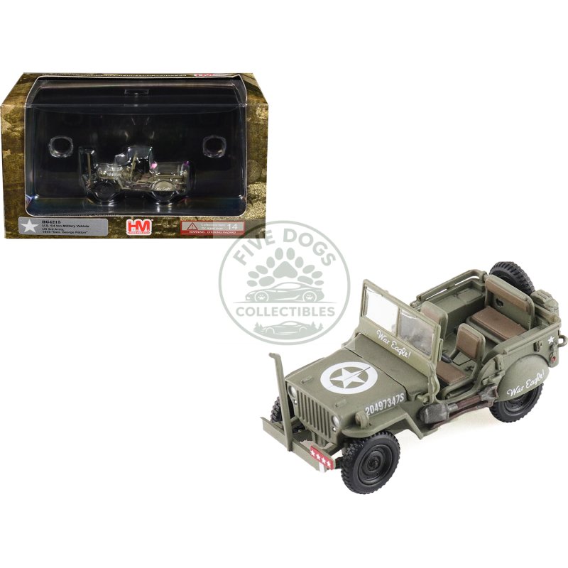 u.s. 1/4 ton military vehicle olive drab "gen. george patton us 3rd army war eagle" (1945) united states army "ground power series" 1/72 diecast model by hobby master