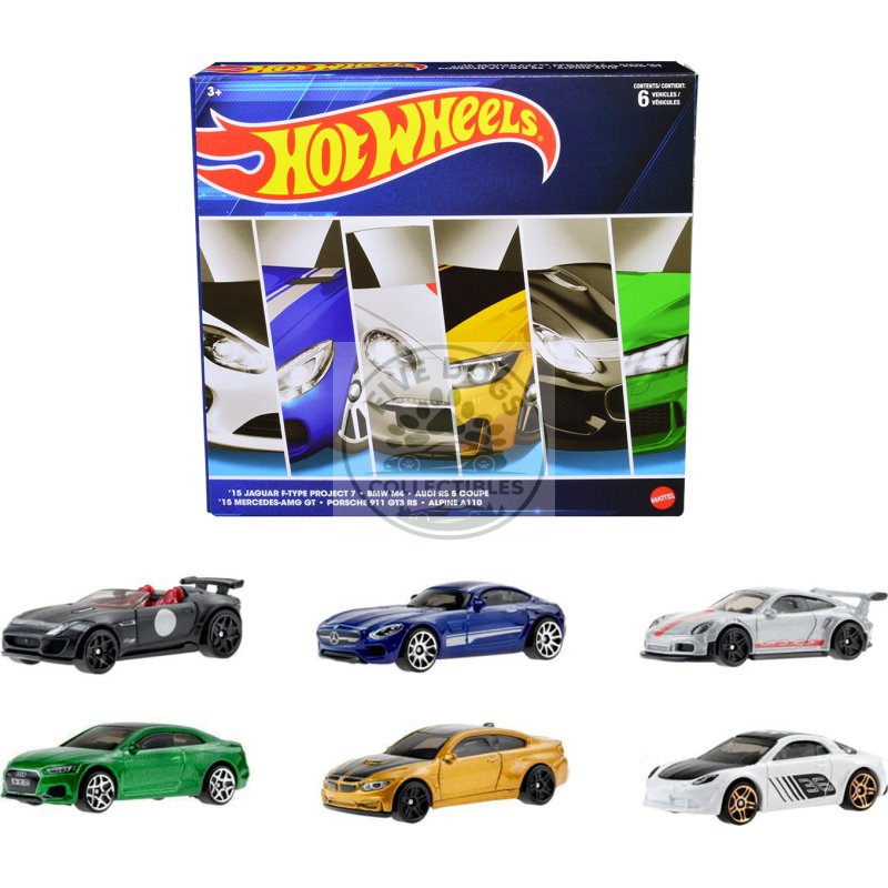 "european theme" 6 piece set diecast model cars by hot wheels