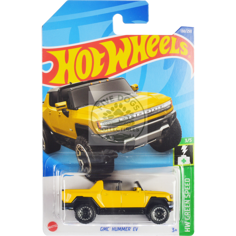 gmc hummer ev pickup truck yellow with open top "hw green speed" series diecast model car by hot wheels
