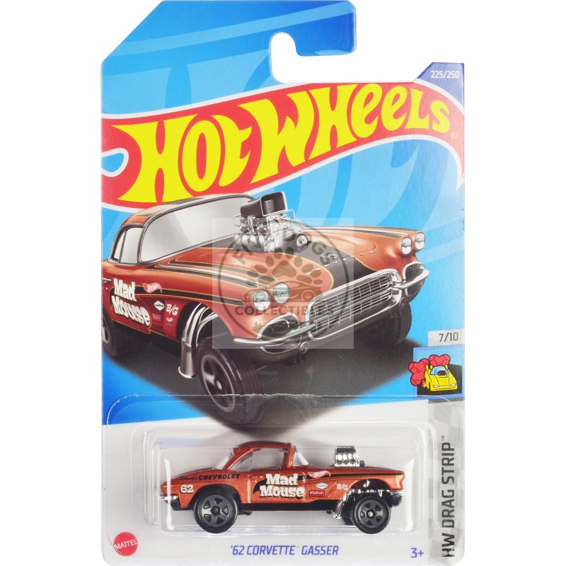 1962 chevrolet corvette gasser "mad mouse" copper metallic with black stripes "hw drag strip" series diecast model car by hot wheels