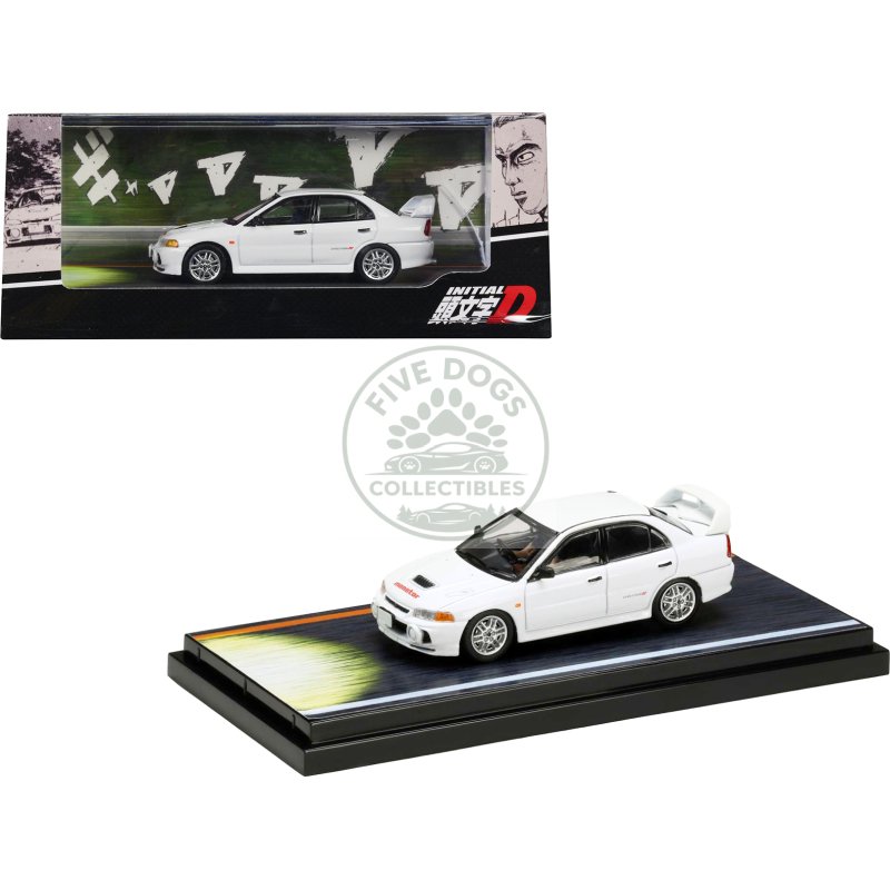 mitsubishi lancer rs evolution iv rhd (right hand drive) white "monstar" with seiji iwaki driver figure "initial d" (1995 2013) manga 1/64 diecast model car by hobby japan
