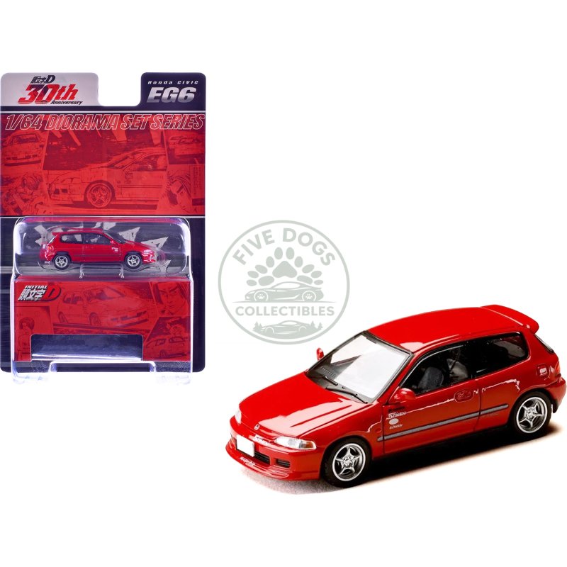 honda civic (eg6) rhd (right hand drive) "myogi night kids" red "initial d" (1995 2013) manga "diorama set series" 1/64 diecast model car by hobby japan