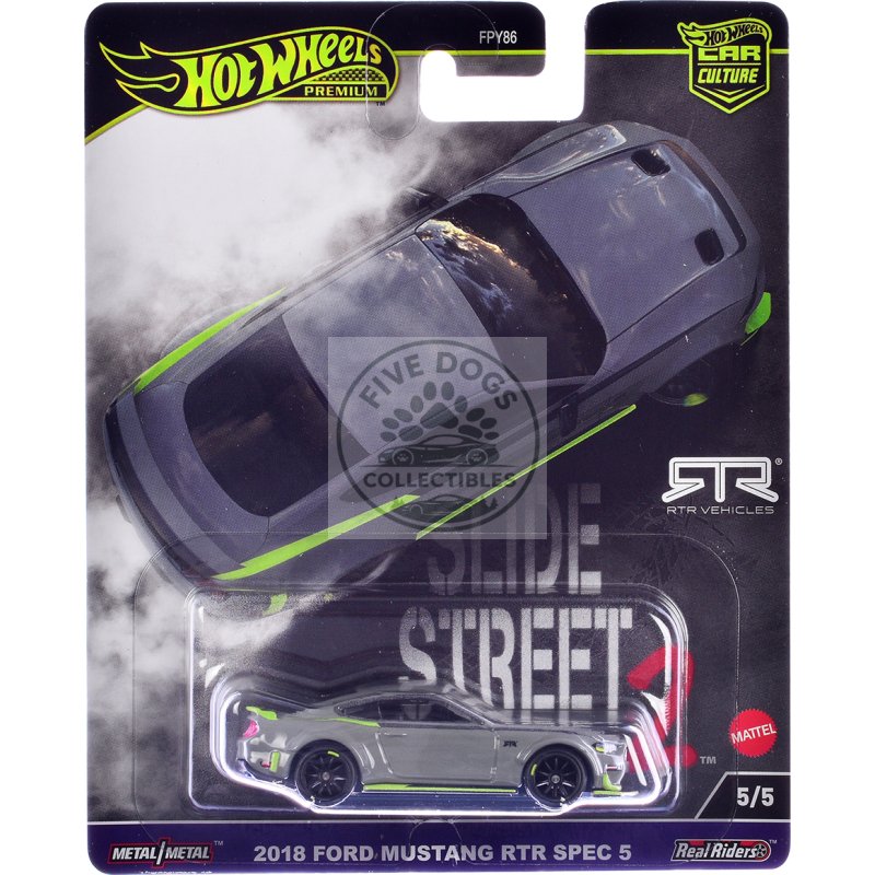 2018 ford mustang rtr spec 5 gray "slide street 2" series diecast model car by hot wheels