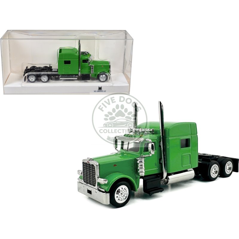 peterbilt 389 truck tractor with sleeper cab lime green 1/87 (ho) scale plastic model car by ho logistics