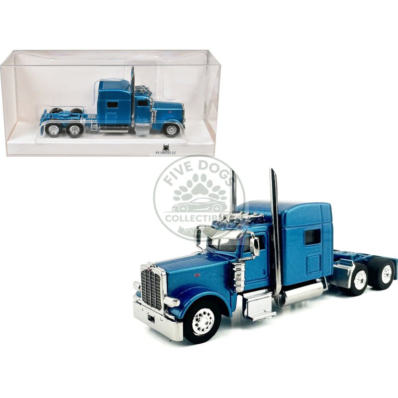 peterbilt 389 truck tractor with sleeper cab blue metallic 1/87 (ho) scale plastic model car by ho logistics