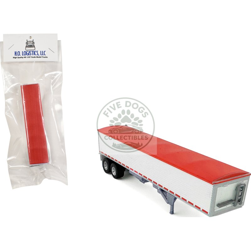 covered grain trailer white with red tarp 1/87 (ho) plastic model car by ho logistics