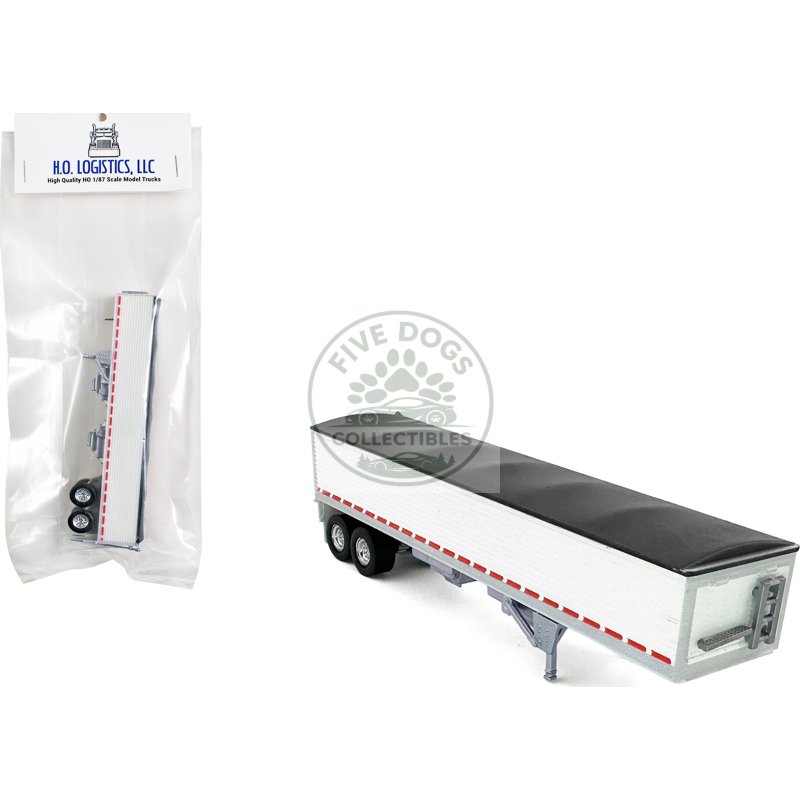 covered grain trailer white with black tarp 1/87 (ho) plastic model car by ho logistics