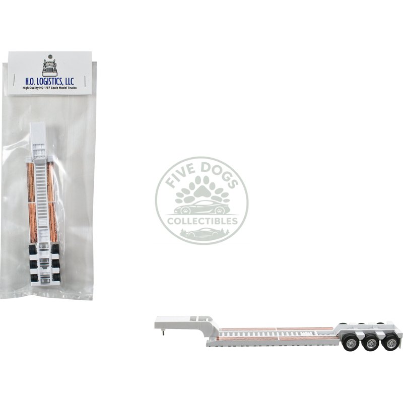 low boy flatbed trailer white 1/87 (ho) plastic model car by ho logistics