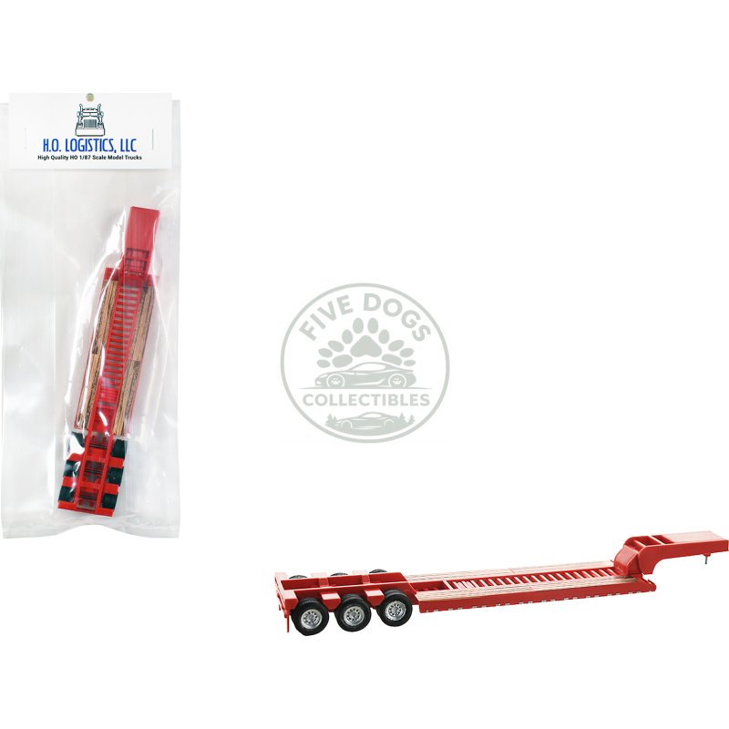 low boy flatbed trailer red 1/87 (ho) plastic model car by ho logistics