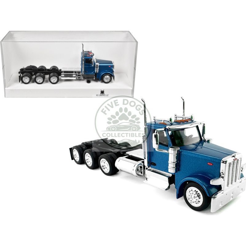 peterbilt 589 3 axel day cab blue metallic 1/87 (ho) plastic model car by ho logistics