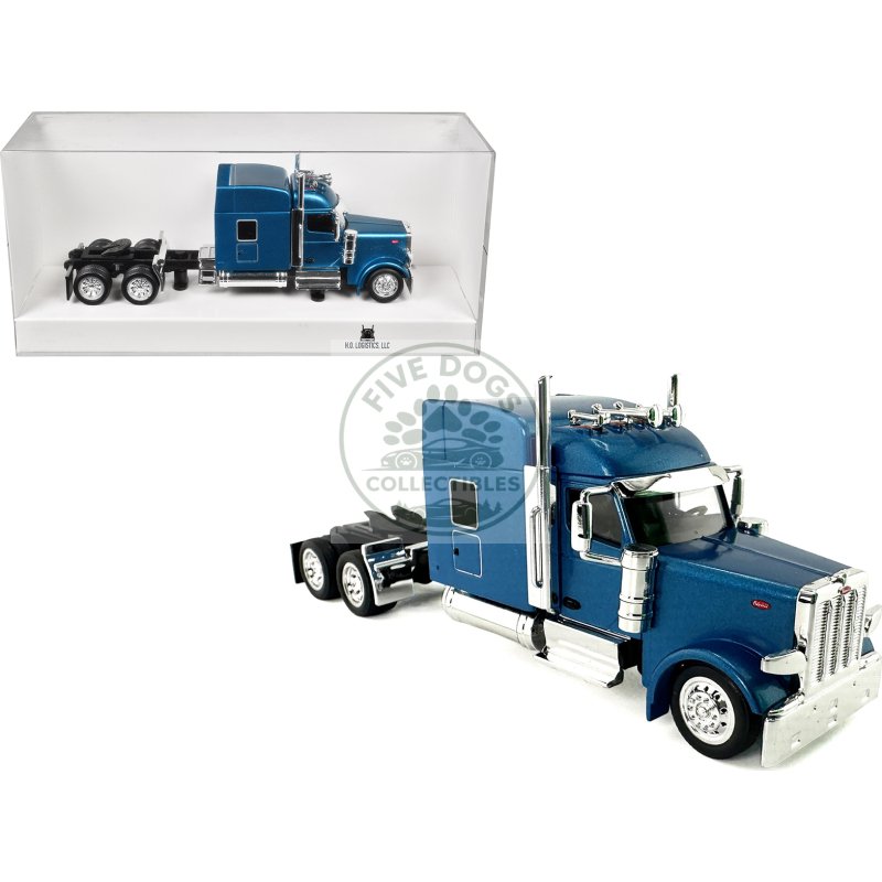 peterbilt 589 with stand up sleeper cab blue metallic 1/87 (ho) plastic model car by ho logistics