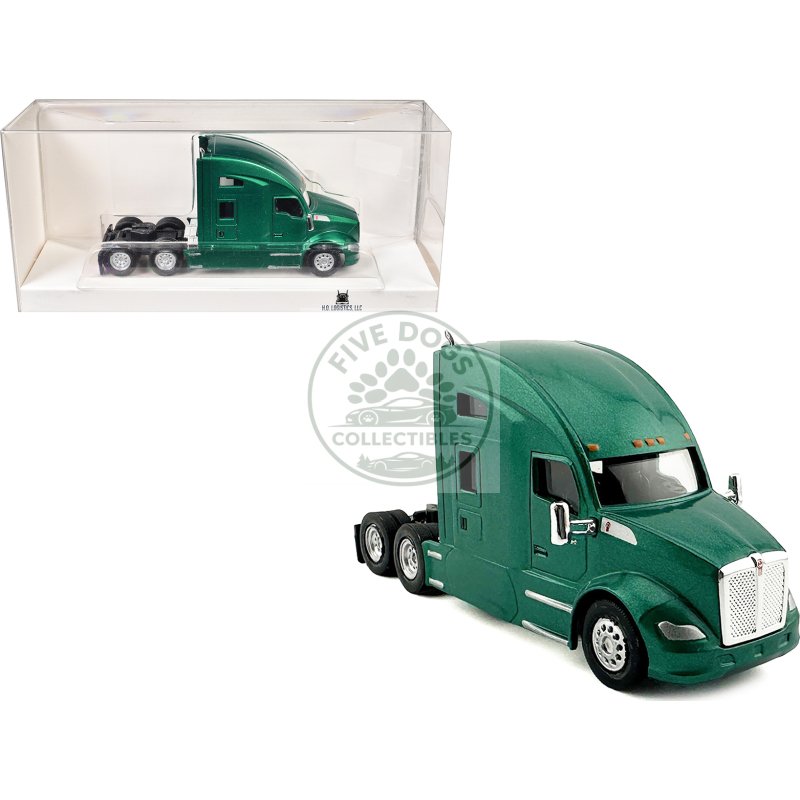 kenworth t680 sleeper cab green metallic 1/87 (ho) plastic model car by ho logistics