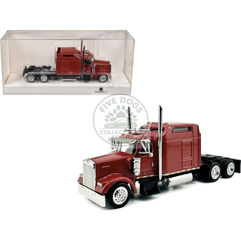 kenworth w900l truck tractor with sleeper cab red metallic 1/87 (ho) scale plastic model car by ho logistics