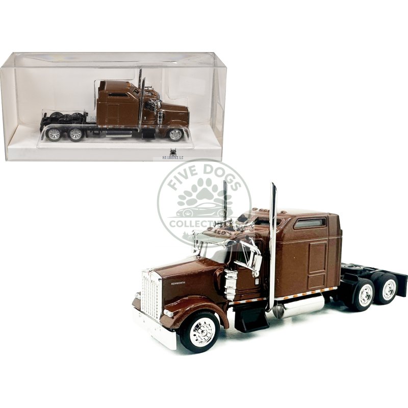 kenworth w900l truck tractor with sleeper cab brown metallic 1/87 (ho) scale plastic model car by ho logistics