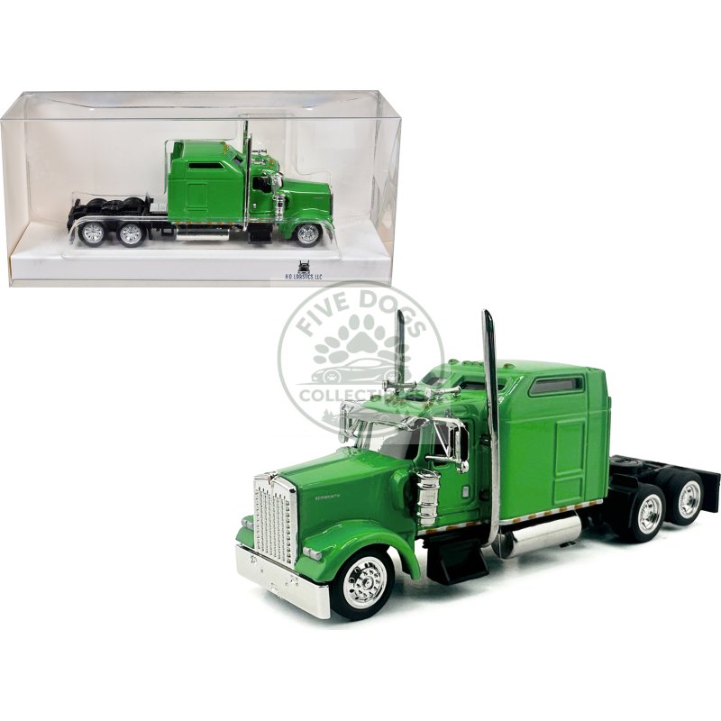 kenworth w900l truck tractor with sleeper cab lime green 1/87 (ho) scale plastic model car by ho logistics