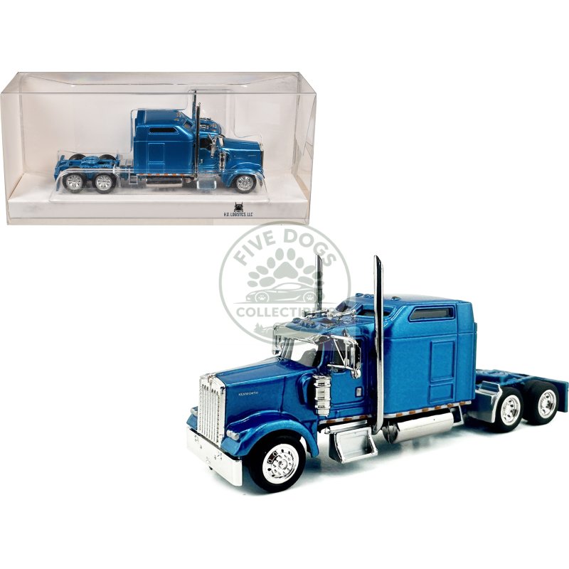 kenworth w900l truck tractor with sleeper cab blue metallic 1/87 (ho) scale plastic model car by ho logistics